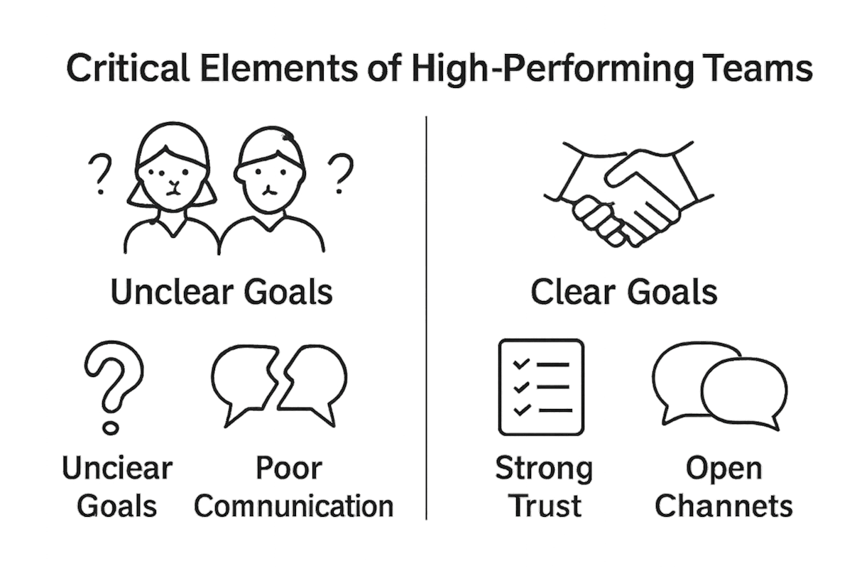 Infographic comparing high-performing and low-performing team elements